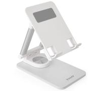TOOQ PH-Hermes-Luna - Soporte de Sobremesa Ajustable para Móvil o Tablet de hasta 12,9”, Plegable, Rotación 360°, Color Blanco
