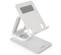 TooQ PH-Hermes-Luna - Soporte de Sobremesa Ajustable para Móvil o Tablet de hasta 12,9”, Plegable, Rotación 360°, Color Blanco