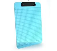 Soporte Transparente con Pinza y Cuadricula+ Reglas Impresas - Tabla Ligeras y muy Rígida con Pinza Metálica con protectores de papel y colgador opcional by Office Box (A4 Azul Claro)