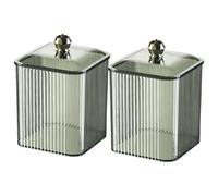 Soporte transparente para hisopos de algodón, organizador de maquillaje con tapa, para sala de estar, tocador, baño, dormitorio (2 piezas) (verde)