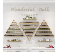 Soporte triangular para esmalte de uñas montado en la pared, soporte para almacenamiento de botellas para salón, tienda, exhibición de perfumes, repisas flotantes (juego de seis piezas dorado)