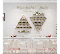 Soporte triangular para esmalte de uñas montado en la pared, soporte para almacenamiento de botellas para salón de belleza, tienda de perfumes, estante de exhibición (juego de cuatro piezas, dorado)