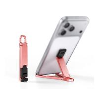 Soporte triangular para teléfono construido con aleación de aluminio que garantiza la resistencia estructural mientras permite una transición suave entre el uso vertical y horizontal (rosa)
