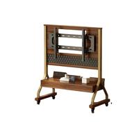 Soporte TV con Ruedas De 40 A 85 Pulgadas Y Toma Corriente Soporte Suelo TV con Altura Y Ángulo Ajustables con Puerta Corredera Cristal Templado Oficina, Escuela Y Hogar(Gold-B)