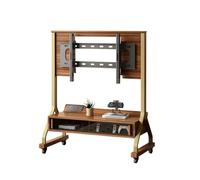 Soporte TV con Ruedas De 40 A 85 Pulgadas Y Toma Corriente Soporte Suelo TV con Altura Y Ángulo Ajustables con Puerta Corredera Cristal Templado Oficina, Escuela Y Hogar(Gold-A)