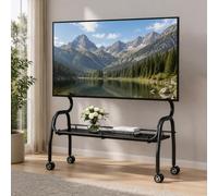 Soporte TV Móvil con Ruedas, Carrito TV con Estante de Madera | Para Televisores de 32-75 Pulgadas, Soporte TV con Ruedas para Salón Dormitorio Oficina(Black,90cm/35inch)