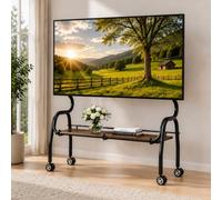 Soporte TV Móvil con Ruedas, Carrito TV con Estante de Madera | Para Televisores de 32-75 Pulgadas, Soporte TV con Ruedas para Salón Dormitorio Oficina(Brown,90cm/35inch)
