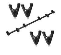 Soporte Universal de caña de Pesca de Carpa con Barras de zumbido, Barra Transversal de Aluminio y Cabezal de ABS (Soporte de 4 Cabezas de 45 cm + Cabezales * 4)