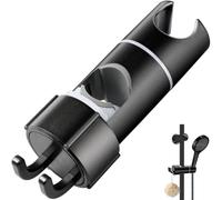 Soporte universal para alcachofa de ducha ajustable de 16 a 27 mm, giratorio 360°, con abrazadera deslizante + 2 ganchos, para barra de ducha o baño, color negro