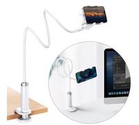 Soporte universal para teléfono, tableta y trípode con brazo flexible, color blanco.