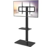 Soporte universal para TV de suelo con soporte giratorio de 80 grados, altura ajustable y diseño de ahorro de espacio para la mayoría de televisores LCD de 27 a 65 pulgadas, LED OLED, 2 estantes,