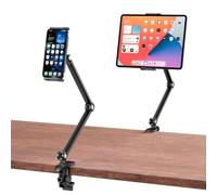 Soporte Universal Tablet y Móvil, Brazo Aluminio 60cm, Pinza | Brazo aluminio 60cm, 2 modos plegado, soporta 2kg, 4.72-15.6", compatible iPad, 360° ajustable, EVA antideslizante