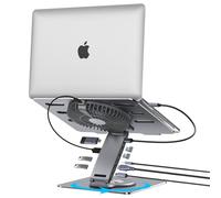 Soporte USB-C Hub para laptop con ventilador, elevador de aluminio para laptop con estación de acoplamiento 9 en 1, HDMI 4K a 60Hz, carga PD de 100 W, USB 3.0, audio de 3.5 mm, giro de 360°, para