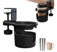 Soporte Vaso Escritorio 360° Abatible Pinza 6,3cm 1,5L para Gaming Oficina | Portavasos mesa sujeta bebidas, agujero drenaje, boca ancha con ranura para asa, ABS antideslizante, ideal café teletrabajo