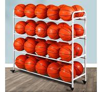 Soporte vertical de 4 niveles con ruedas para baloncesto, fútbol, voleibol, ahorro de espacio con alta capacidad de carga