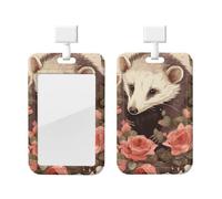 Soporte vertical de plástico deslizante para tarjetas de identificación de zarigüeya y rosas, protector para tarjetas de identificación con ventana transparente, tarjeta de crédito para oficina