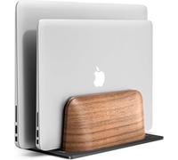 Soporte Vertical portatil, Laptop Stand Doble Ranura de Madera de Nogal, Anchura Ajustable Soporte para MacBook y Otros portátiles
