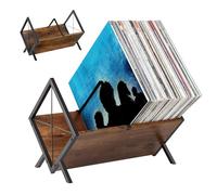 Soporte Vinilos, 40 x 22 x 30,5 cm Soporte para Discos de Vinilo de Discos de Herraje y Madera Maciza con Divisor Ajustable Expositor Discos Vinilo para CD, álbumes Revistas Y Libros con Diseño Abiert