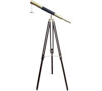 Soporte vintage náutico para decoración de pie, tubo forrado de cuero brillante, decoración del hogar y la oficina, telescopio de latón hecho a mano con trípode de madera, 55 pulgadas