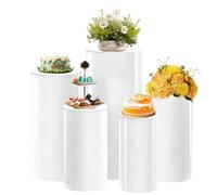 Soportes CilíNdricos para Fiestas, Mesas CilíNdricas Redondas de Metal para Fiestas, Pedestales de ExhibicióN Blancos, Pilares para DecoracióN ArtíStica de Bodas, Fiestas de CumpleañOs(5 Pcs)