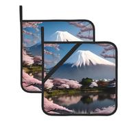 Soportes cuadrados para ollas aislantes del calor del monte Fuji a principios de primavera, protegen la seguridad de la mesa, adecuados para la cocina y la mesa de comedor