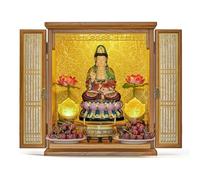 Soportes de altar, armarios de pared de madera para el hogar, mesas de santuario personal, nichos de estatua de Buda con puertas, soportes de exhibición para el Dios de la Riqueza y estatuas Guanyin