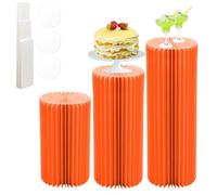 Soportes de cartón para Flores,Soporte de Pedestal cilíndrico para Fiestas,3 Jarrones de Columna de cartón Plegables,Columnas cilíndricas de Papel,60 80 100 cm de Altura(Naranja)