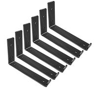 Soportes de estante de 10 pulgadas, soporte flotante de metal negro resistente, soporte decorativo en L de hierro rústico con labio/gancho, soportes en J para esquina de ángel de pared para estantes