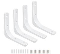 Soportes de estante de 6 x 8 pulgadas, 4 soportes en L de metal blanco para estantes, soportes de soporte montados en la pared, soportes decorativos para estanterías, cocina, garaje y almacenamiento