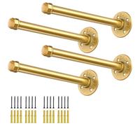Soportes de estante de tubería dorada de 8 pulgadas, soporte de estantería vintage de metal industrial, soportes de tubería de hierro montados en la pared para estantes flotantes, juego de 4