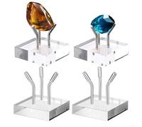 Soportes de exhibición de acrílico transparente con diseño de acero inoxidable de 3 clavijas para coleccionables, joyas y miniaturas, paquete de 4, cubo de 1.6 pulgadas (4 x 4 x 1 cm)