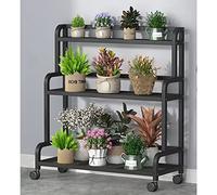 Soportes de flores de metal negro con ruedas y frenos | Estantería para macetas de 107 cm de altura | Almacenamiento en estante de exhibición de estante de jardinera interior y exterior ( Size : 100x4