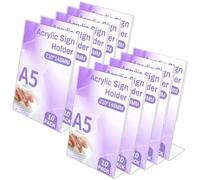 Soportes de Señalización A5 Acrylic, 10 Pack l-shape Vertical Slant Back A5 Perspex Display Stands, Soportes de Pantalla de Plástico Claro, Stands para Mesas, Menús, Restaurantes, Hoteles, Oficinas