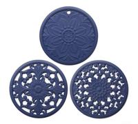 Soportes de silicona para ollas, 3 unidades, 20 cm, resistentes al calor, antideslizantes, diseño hueco para cocina, comedor, decoración del hogar (azul)