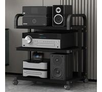 Soportes For Medios De Audio Y Vídeo, Racks De Audio Con Ruedas Y Pasamanos Curvos En La Parte Superior, Adecuados For Salas De Estar,Teatros(Black)