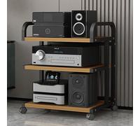 Soportes For Medios De Audio Y Vídeo, Racks De Audio Con Ruedas Y Pasamanos Curvos En La Parte Superior, Adecuados For Salas De Estar,Teatros(Wood color)