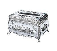 Soportes for pañuelos, rosas en relieve creativas y diamantes de imitación, caja de pañuelos acrílica rectangular, baño, dormitorio, oficina y coche(Silver White)