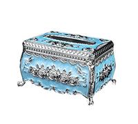 Soportes for pañuelos, rosas en relieve creativas y diamantes de imitación, caja de pañuelos acrílica rectangular, baño, dormitorio, oficina y coche(Silver Light Blue)
