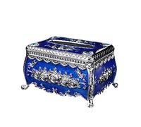 Soportes for pañuelos, rosas en relieve creativas y diamantes de imitación, caja de pañuelos acrílica rectangular, baño, dormitorio, oficina y coche(Silver blue)
