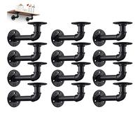 Soportes industriales para estante de tubería, soporte de pared de hierro negro vintage, estante de tubería rústico para el hogar, paquete de 12