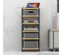 Soportes Multimedia AV de 3/4/5/6 Niveles, Rack Estéreo con Estantes Ajustables en Altura, Soporte Alto para Tocadiscos, Armario Abierto para Almacenamiento Multimedia(Natural,6 tier 50x40x100cm)