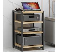 Soportes Multimedia AV de 3/4/5/6 Niveles, Rack Estéreo con Estantes Ajustables en Altura, Soporte Alto para Tocadiscos, Armario Abierto para Almacenamiento Multimedia(Natural,4 tier 50x40x60cm)