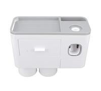 Soportes para cepillos de Dientes montados en la Pared, Organizador de cepillos de Dientes con dispensador automático de exprimidor de Pasta de Dientes para baño (Dos Tazas, Gris)