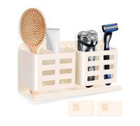 Soportes para cepillos de Dientes Soporte for Cepillo de Dientes montado en la Pared, Estante Almacenamiento Pasta Autoadhesivo for baño, Peine aleación Organizador de Accesorios(White)
