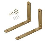 Soportes para Estantes Dorado, Escuadras De Esquina en Ángulo Recto en Forma De L, Soporte De Estante De Pared, Soporte Estanteria Flotantes, Escuadras Baldas 2 Piezas,Gold-25×15cm(9.8×5.9in)