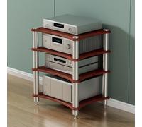 Soportes para medios audiovisuales, sgabinetes de almacenamiento para enrutadores wifi, estantes de audio de madera abiertos, organizadores de gabinetes independientes de piso(Walnut,4-layer)