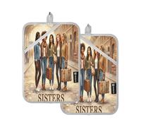 Soportes para ollas para cocina, resistentes al calor, para mujeres, grupos, hermanas, amistad, soportes para cocina, con bolsillos, manoplas de horno, paquete de 2