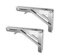 Soportes plegables para estantes, Soportes de estante plegables de acero inoxidable 201 montados en la pared 100 kg 6-24 pulgadas Plata 2 piezas(10inch)