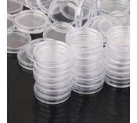 Soportes redondos para cápsulas de monedas de 25 mm de diámetro, 100 unidades con caja de almacenamiento de plástico para recoger monedas y guardar de forma segura