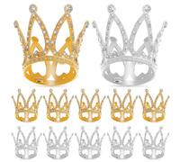 SOPOTUTU 12 Coronas Mini Decorativas con Brillantes De Strass 12 Unidades Doradas Y Plateadas Adorno para Tartas Fiestas Y Celebraciones Infantiles